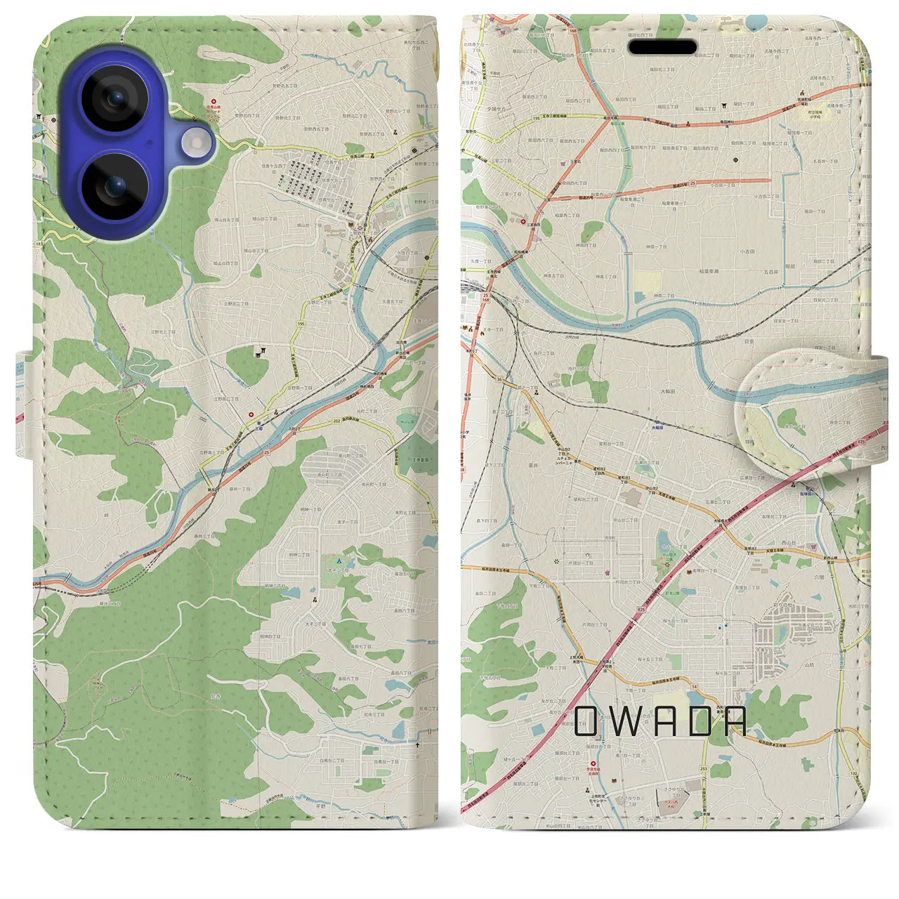 【大輪田(奈良県)】地図柄iPhoneケース(手帳タイプ)ナチュラル・iPhone 16 Pro Max 用