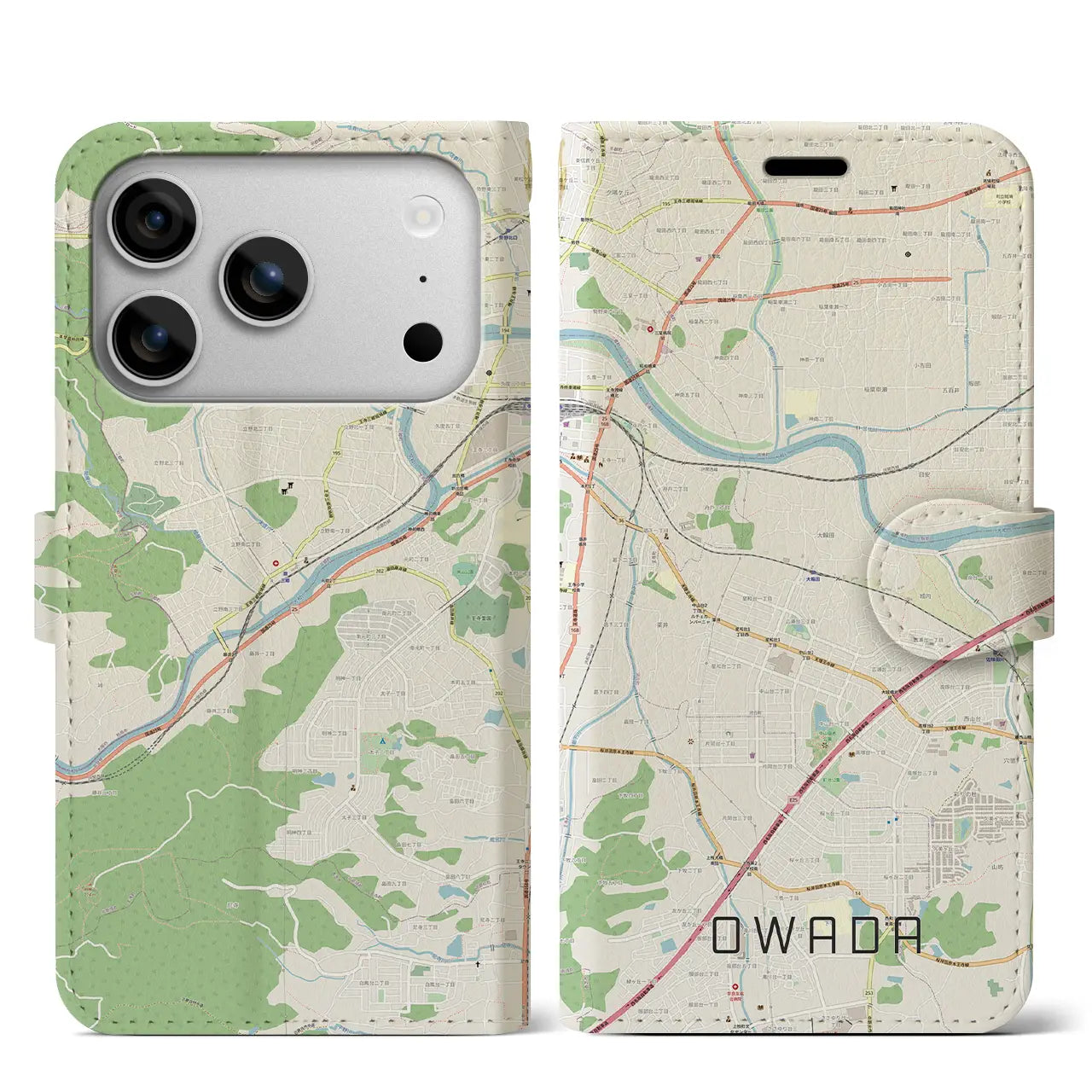 【大輪田(奈良県)】地図柄iPhoneケース(手帳タイプ)モノトーン・iPhone 17 Pro Max 用