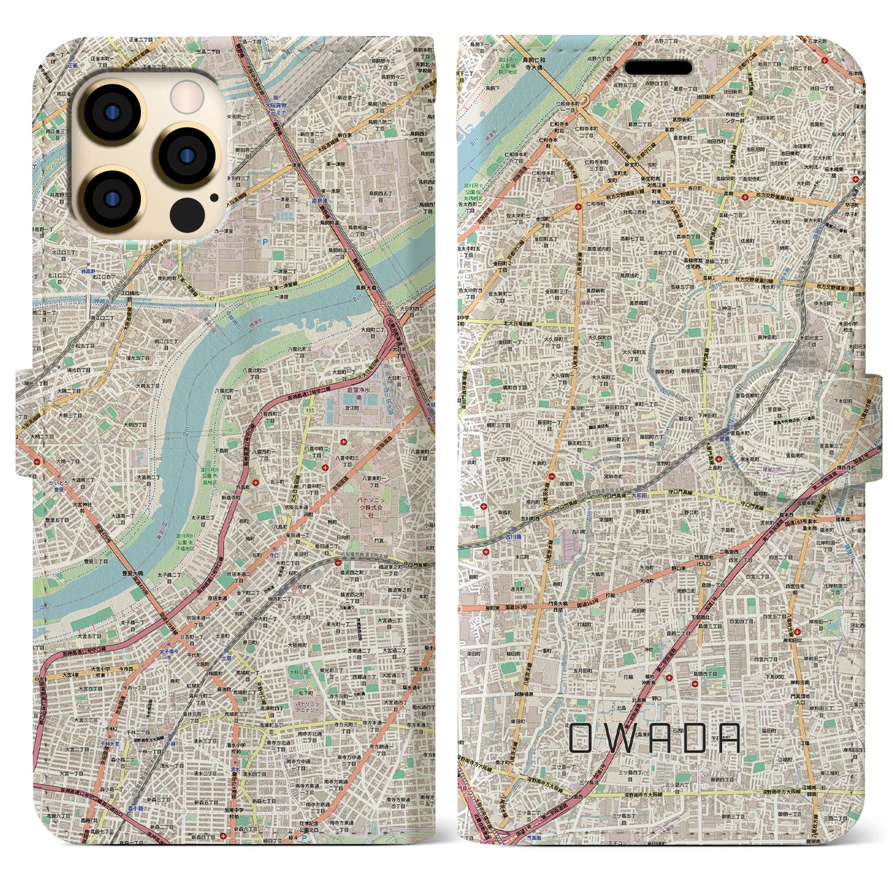 【大和田(大阪府)】地図柄iPhoneケース(手帳タイプ)