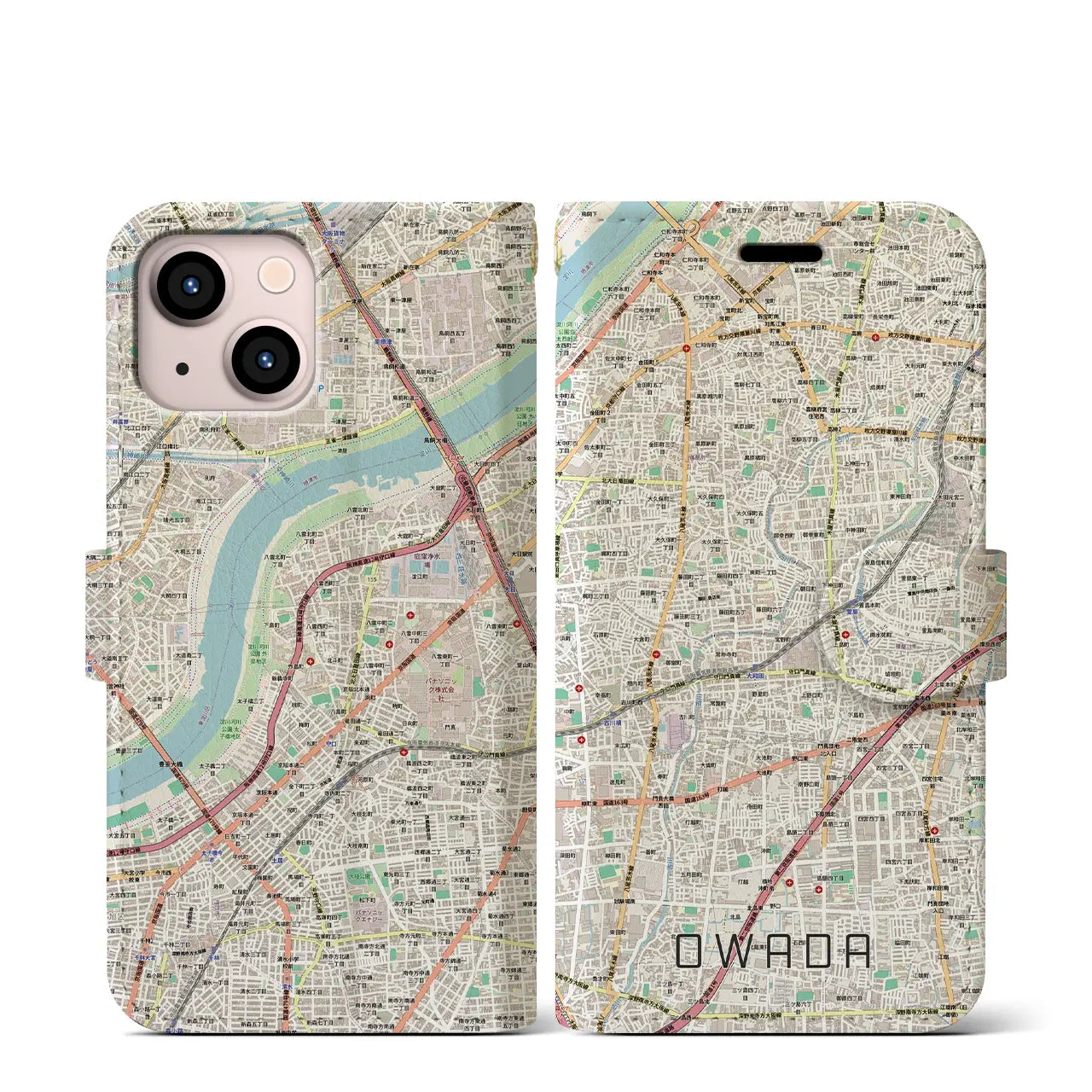 【大和田(大阪府)】地図柄iPhoneケース(手帳タイプ)