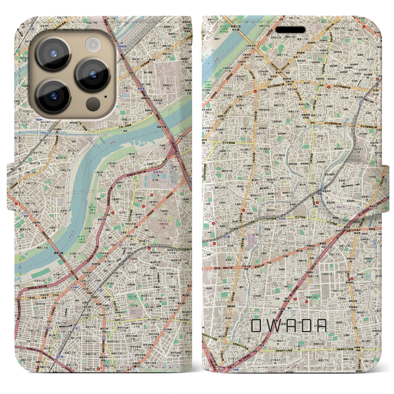 【大和田(大阪府)】地図柄iPhoneケース(手帳タイプ)