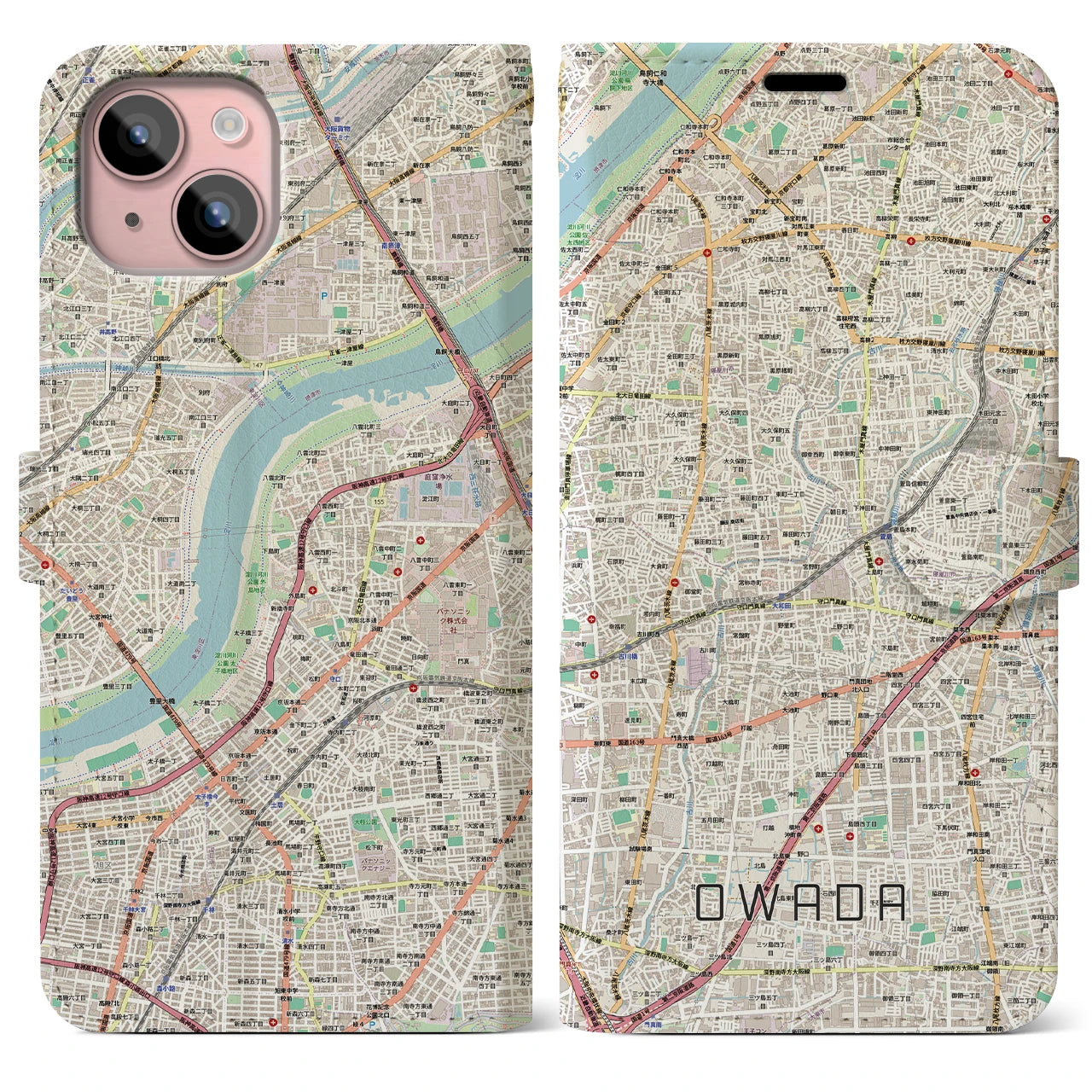 【大和田(大阪府)】地図柄iPhoneケース(手帳タイプ)