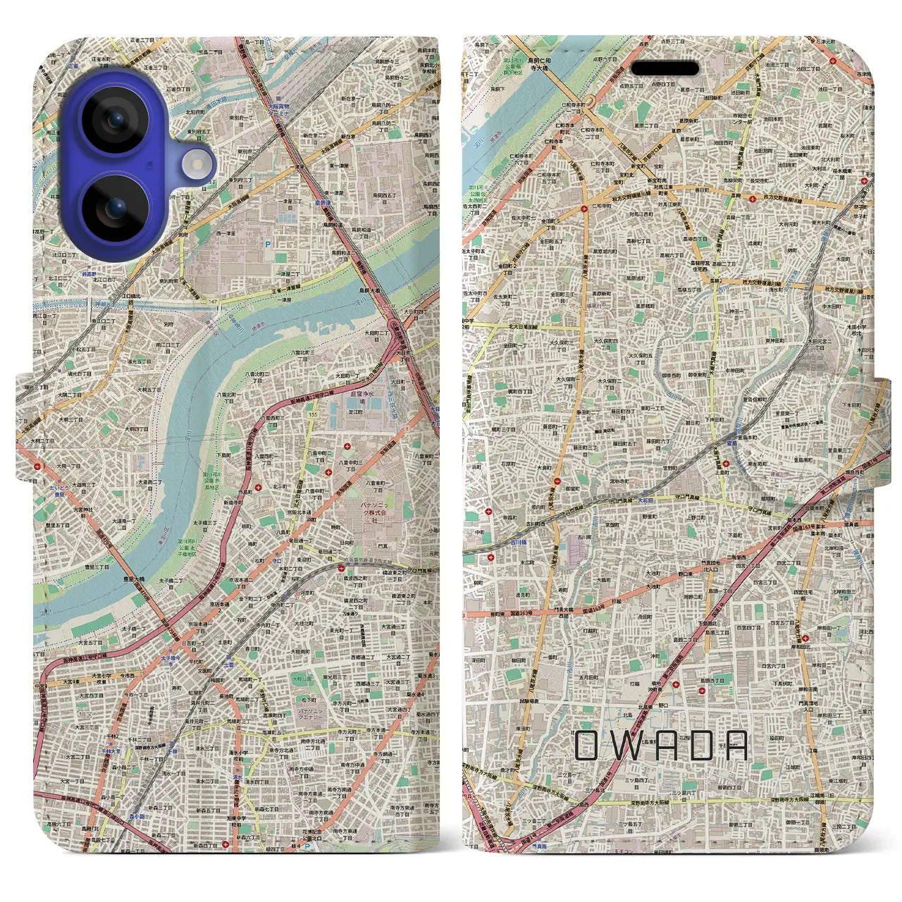【大和田(大阪府)】地図柄iPhoneケース(手帳タイプ)