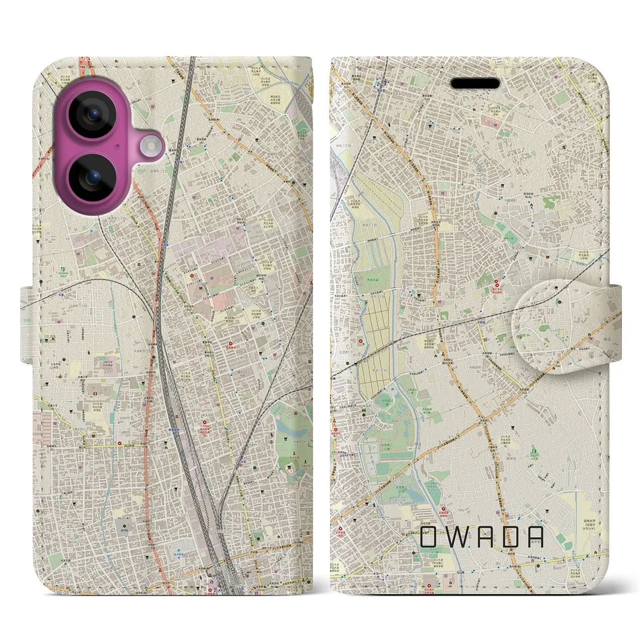 【大和田(埼玉県)】地図柄iPhoneケース(手帳タイプ)ナチュラル・iPhone 16 Pro 用