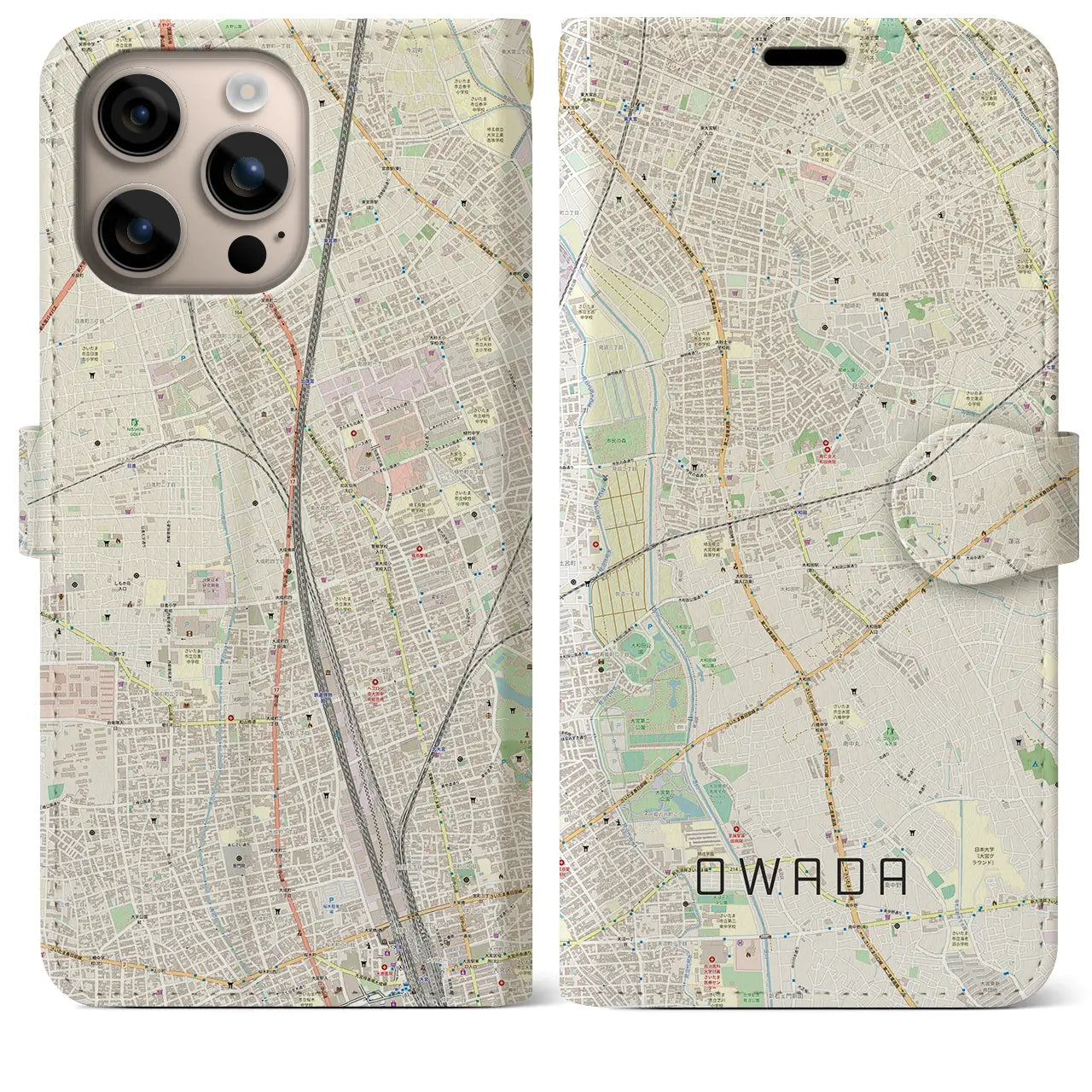 【大和田(埼玉県)】地図柄iPhoneケース(手帳タイプ)ナチュラル・iPhone 16 Plus 用