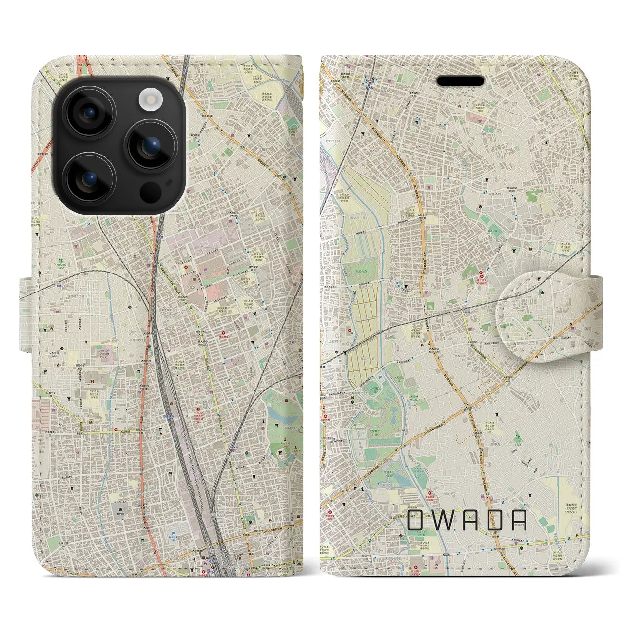 【大和田(埼玉県)】地図柄iPhoneケース(手帳タイプ)ナチュラル・iPhone 16 用
