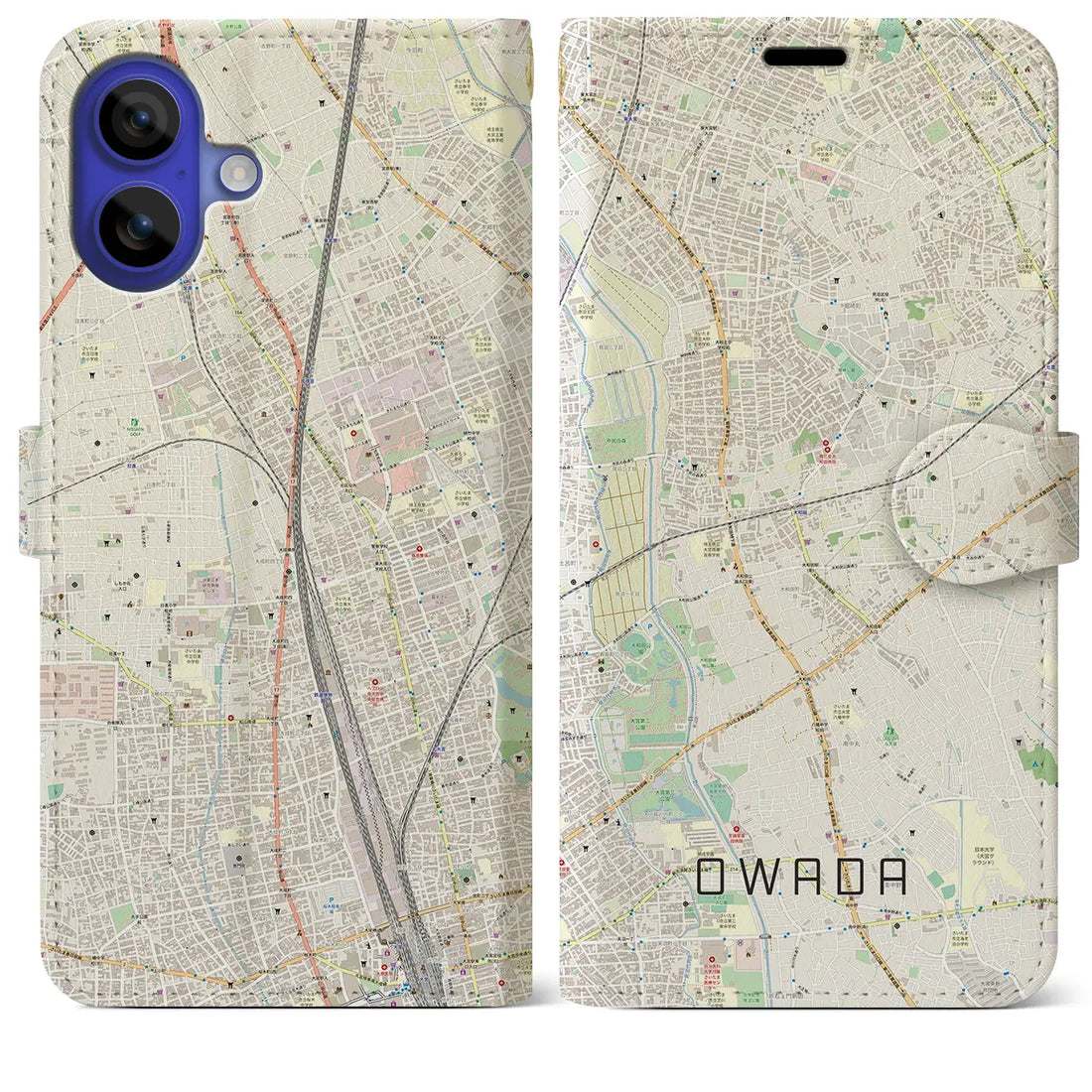 【大和田(埼玉県)】地図柄iPhoneケース(手帳タイプ)ナチュラル・iPhone 16 Pro Max 用