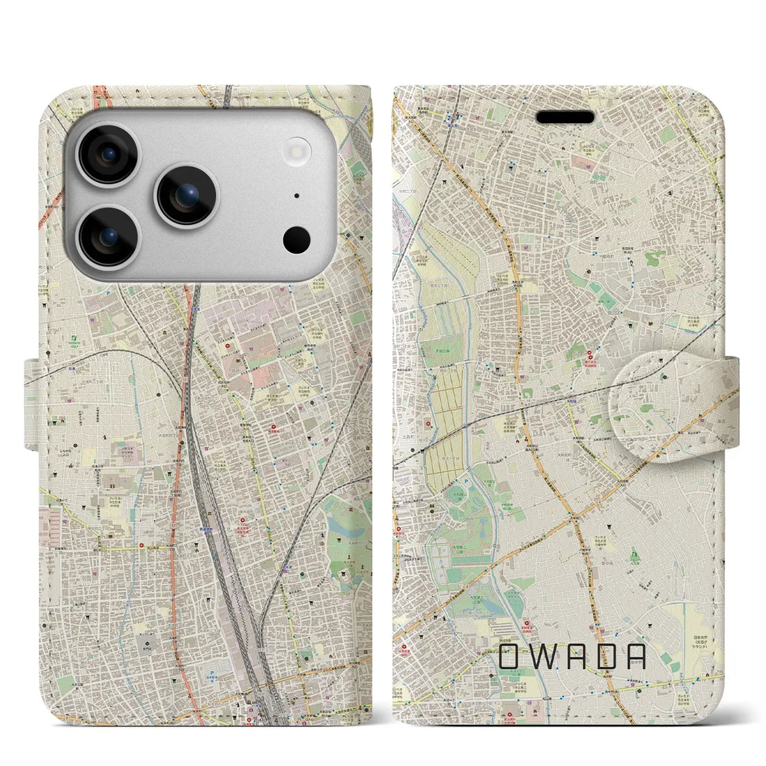 【大和田(埼玉県)】地図柄iPhoneケース(手帳タイプ)ナチュラル・iPhone 17 Pro Max 用