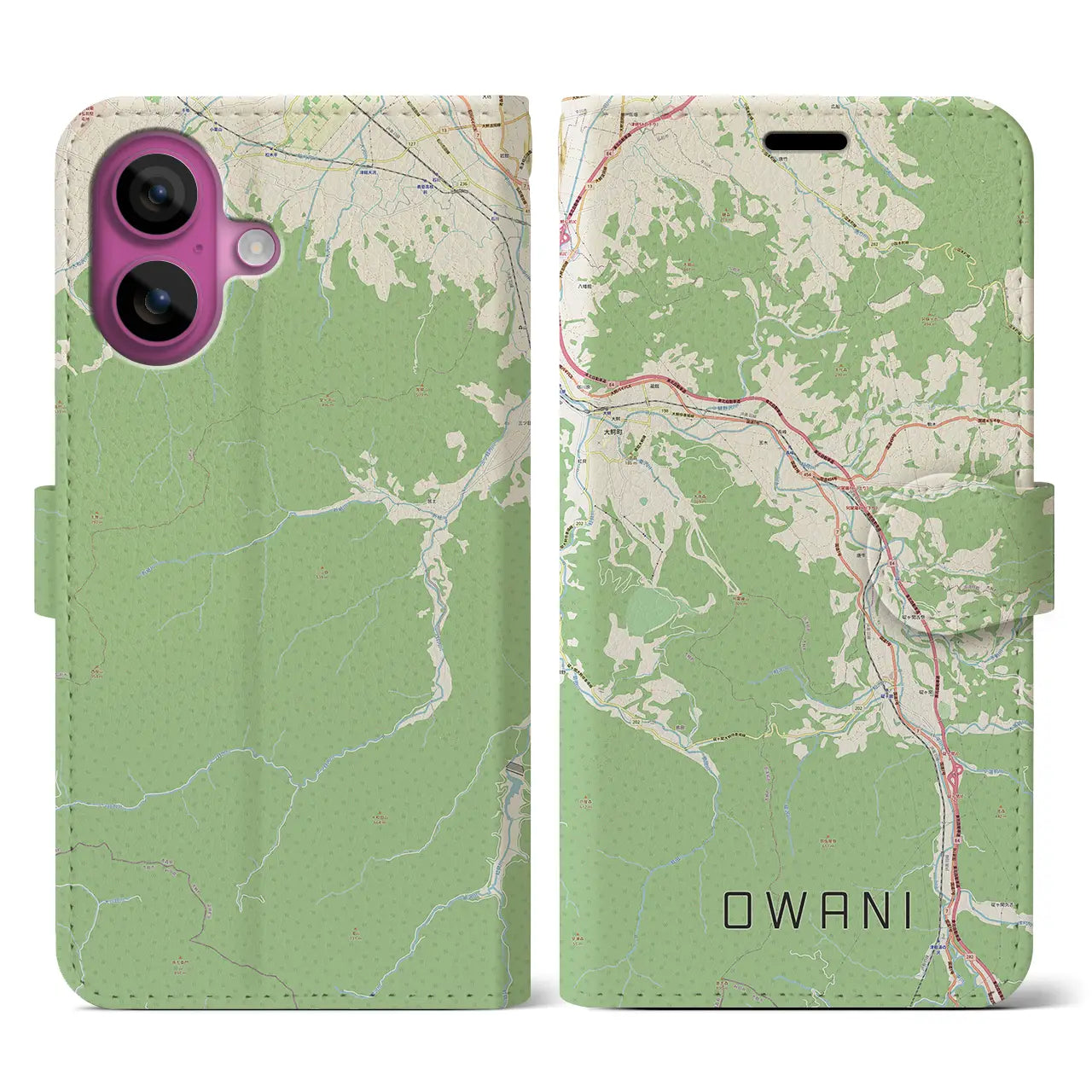 【大鰐(青森県)】地図柄iPhoneケース(手帳タイプ)ナチュラル・iPhone 16 Pro 用