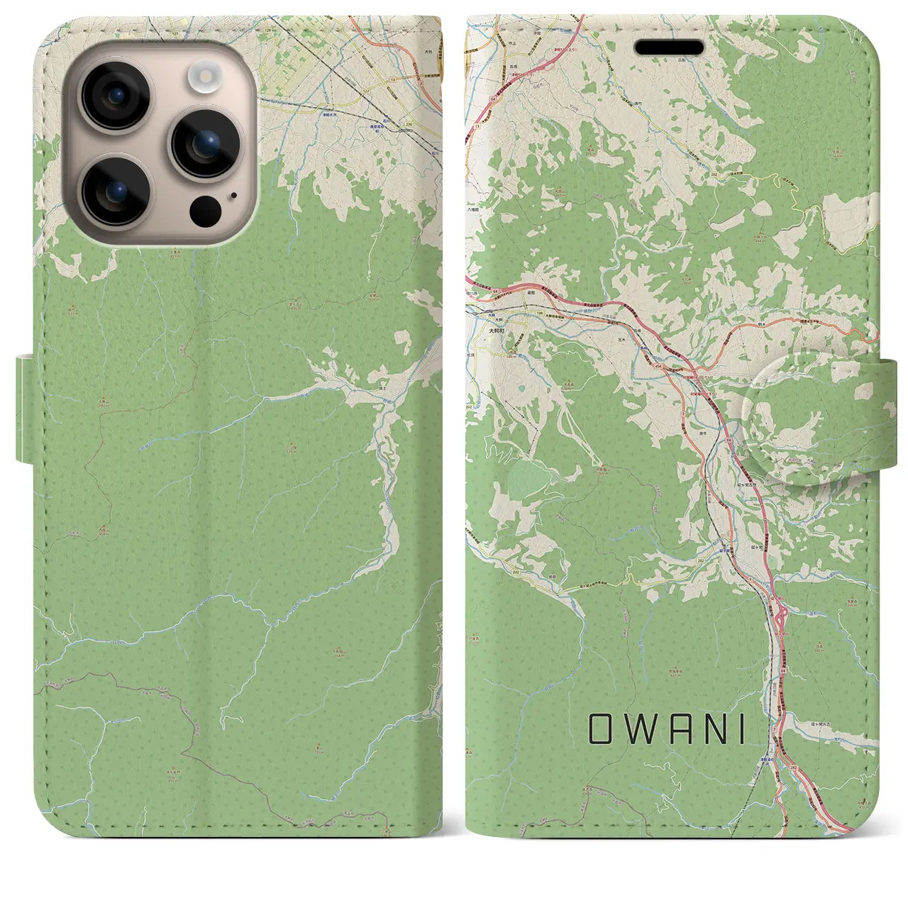 【大鰐(青森県)】地図柄iPhoneケース(手帳タイプ)ナチュラル・iPhone 16 Plus 用