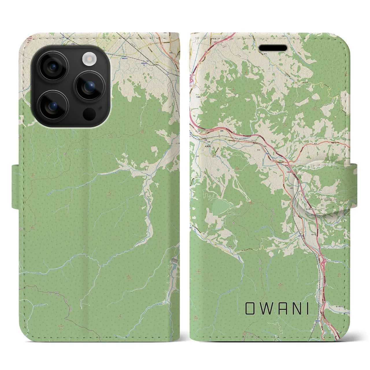 【大鰐(青森県)】地図柄iPhoneケース(手帳タイプ)ナチュラル・iPhone 16 用