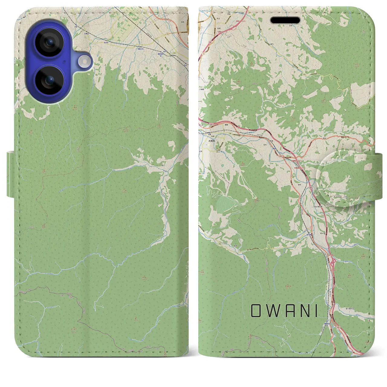 【大鰐(青森県)】地図柄iPhoneケース(手帳タイプ)ナチュラル・iPhone 16 Pro Max 用