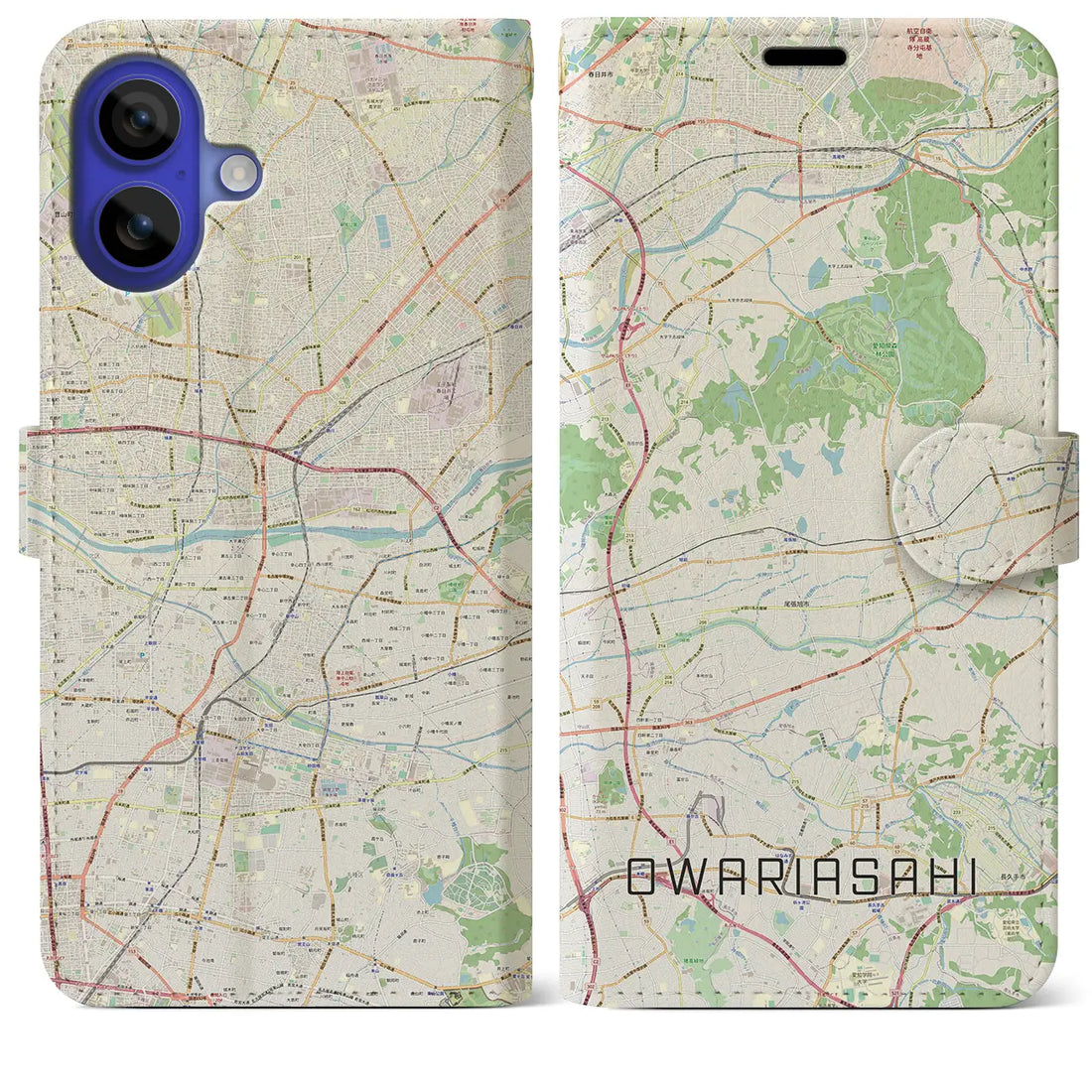 【尾張旭(愛知県)】地図柄iPhoneケース(手帳タイプ)ナチュラル・iPhone 16 Pro Max 用