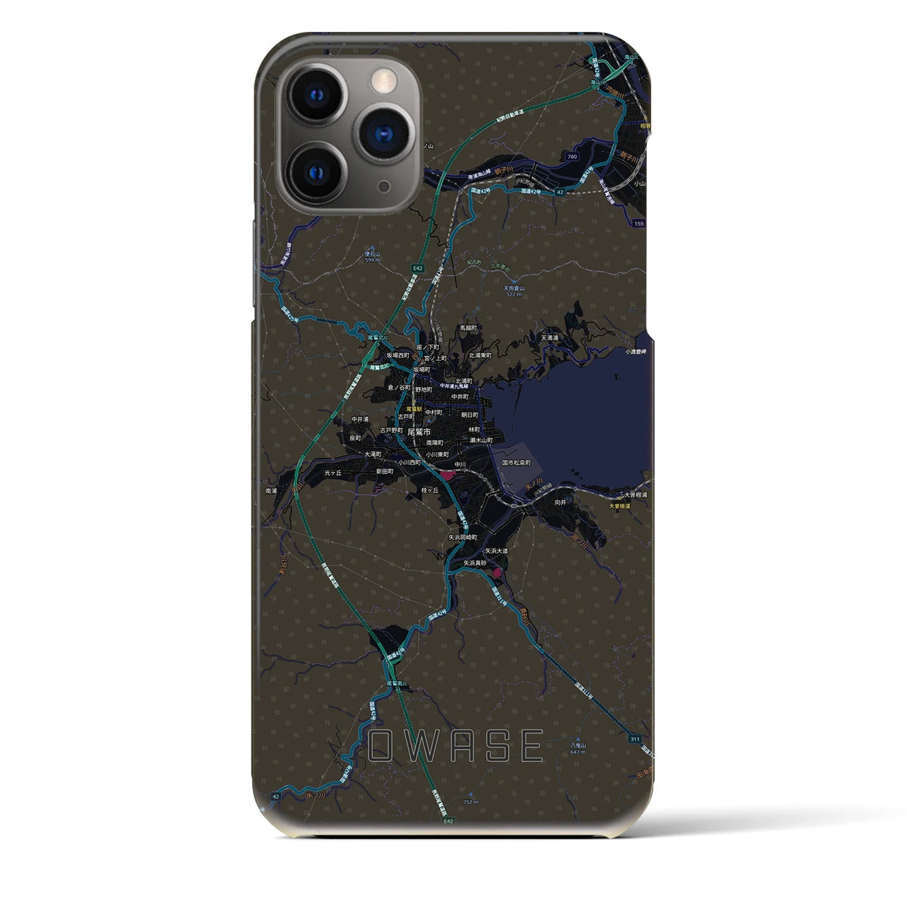 【尾鷲2(三重県)】地図柄iPhoneケース(バックカバータイプ)ブラック・iPhone 11 Pro Max 用