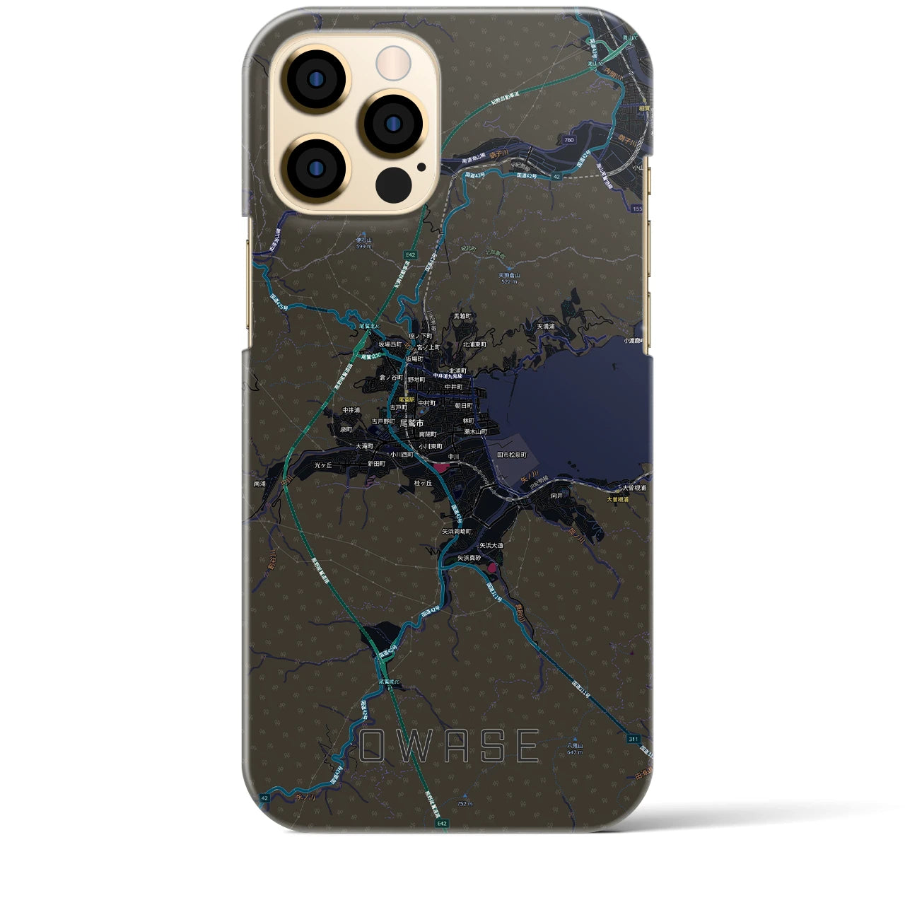 【尾鷲2(三重県)】地図柄iPhoneケース(バックカバータイプ)ブラック・iPhone 12 Pro Max 用