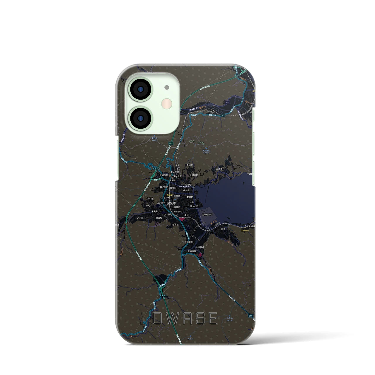 【尾鷲2(三重県)】地図柄iPhoneケース(バックカバータイプ)ブラック・iPhone 12 mini 用