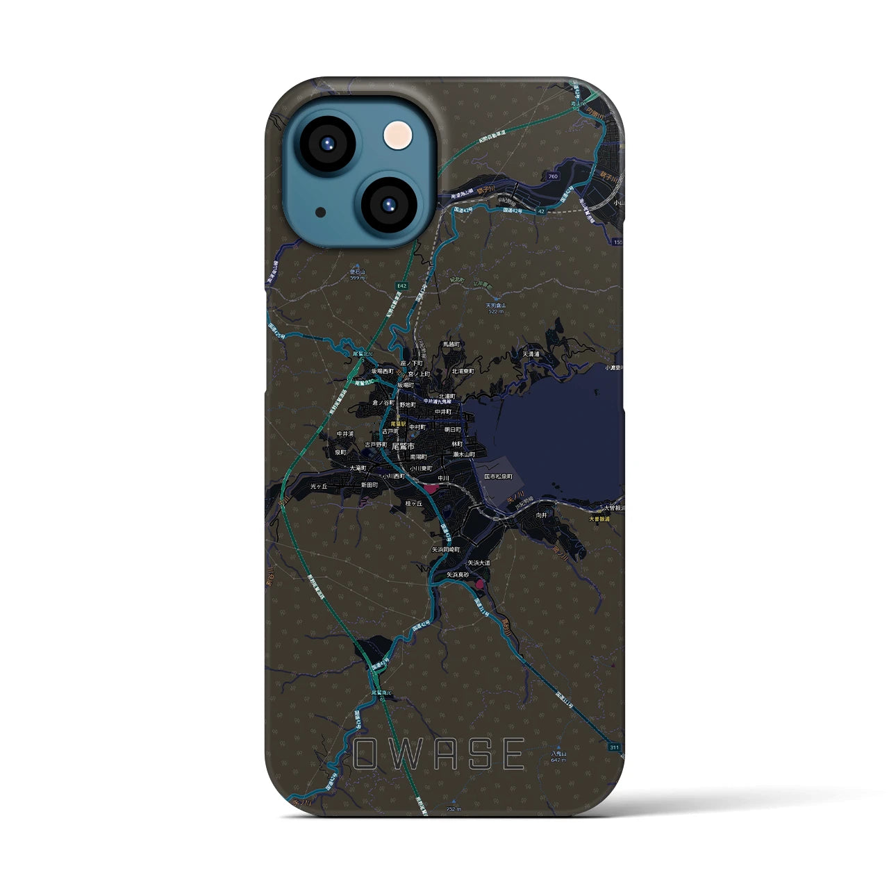 【尾鷲2(三重県)】地図柄iPhoneケース(バックカバータイプ)ブラック・iPhone 13 用