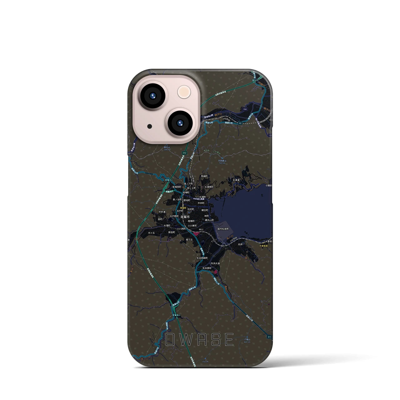【尾鷲2(三重県)】地図柄iPhoneケース(バックカバータイプ)ブラック・iPhone 13 mini 用