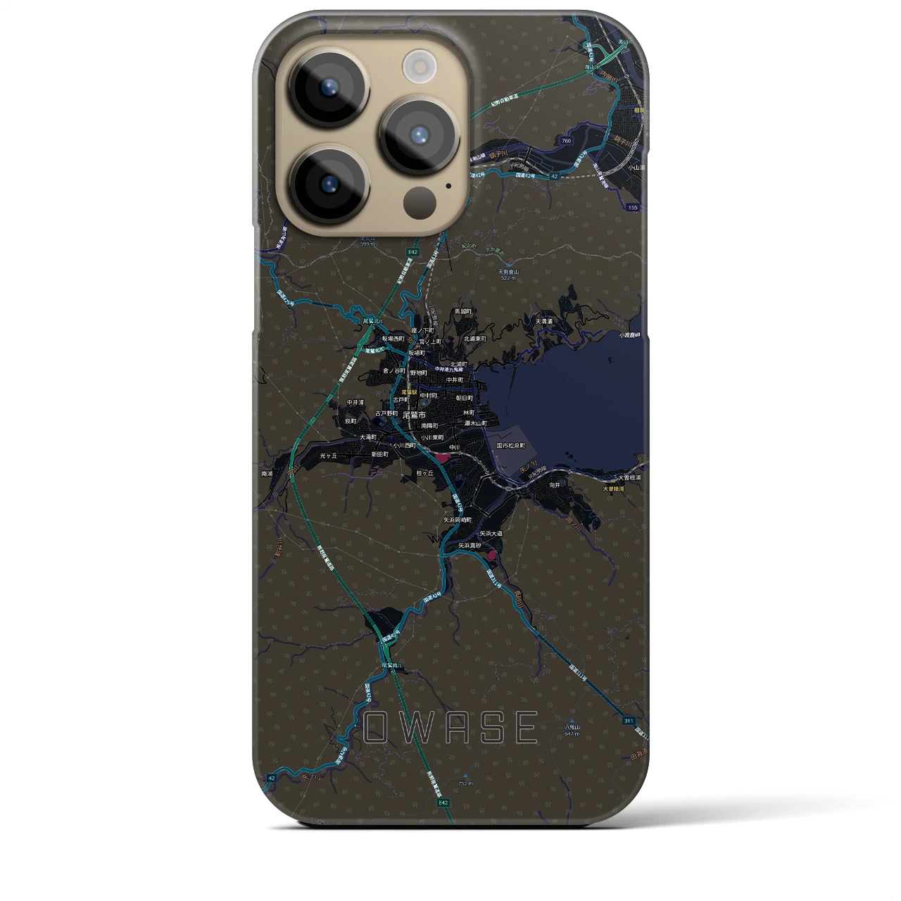 【尾鷲2(三重県)】地図柄iPhoneケース(バックカバータイプ)ブラック・iPhone 14 Pro Max 用