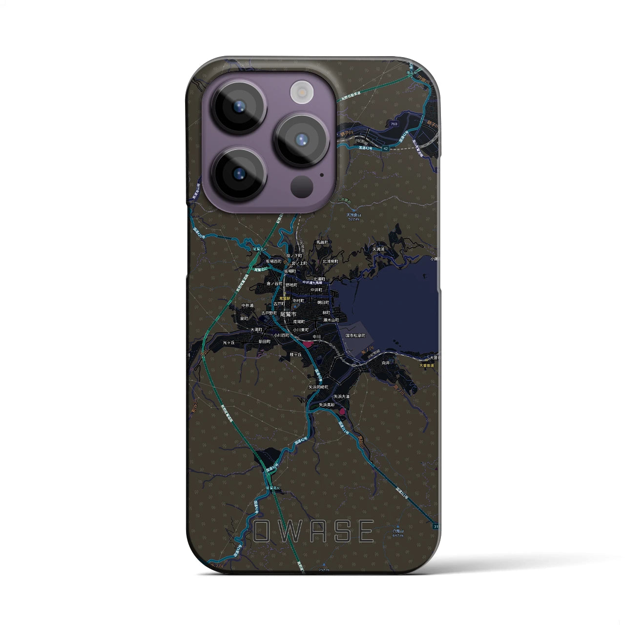 【尾鷲2(三重県)】地図柄iPhoneケース(バックカバータイプ)ブラック・iPhone 14 Pro 用