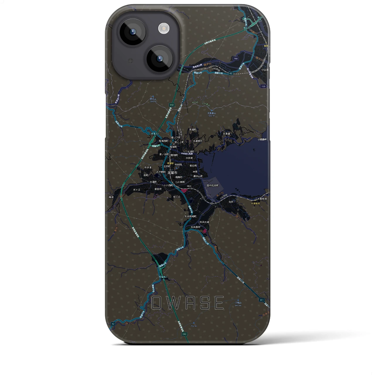 【尾鷲2(三重県)】地図柄iPhoneケース(バックカバータイプ)ブラック・iPhone 14 Plus 用