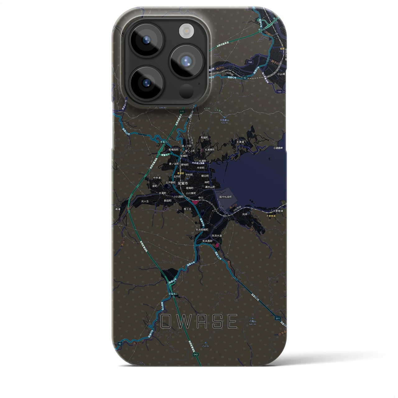 【尾鷲2(三重県)】地図柄iPhoneケース(バックカバータイプ)ブラック・iPhone 15 Pro Max 用