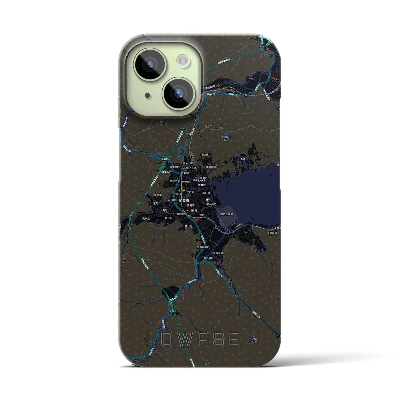 【尾鷲2(三重県)】地図柄iPhoneケース(バックカバータイプ)ブラック・iPhone 15 用