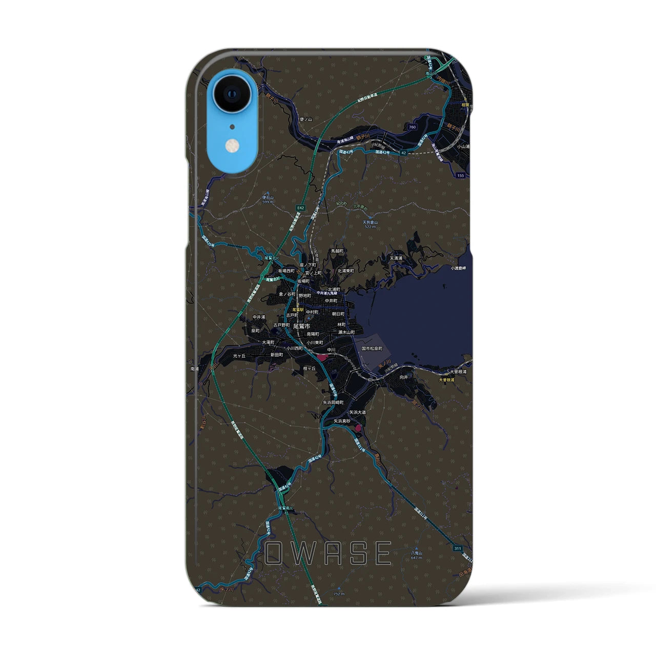 【尾鷲2(三重県)】地図柄iPhoneケース(バックカバータイプ)ブラック・iPhone XR 用