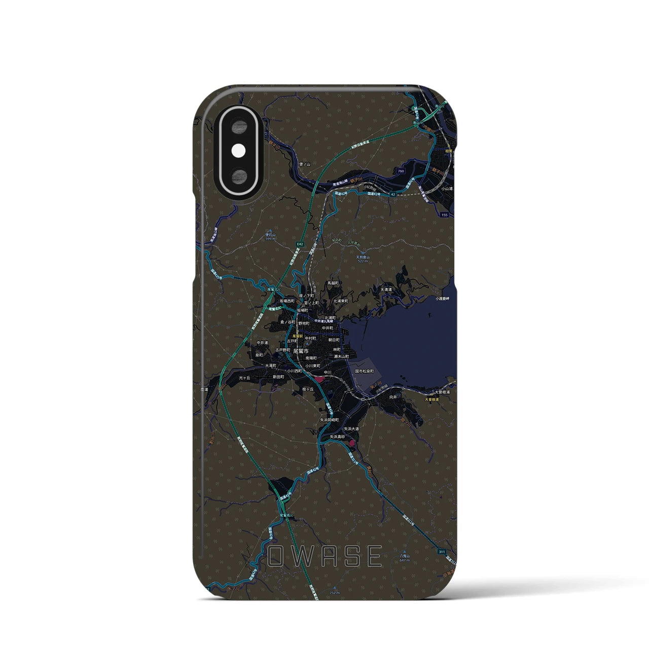 【尾鷲2(三重県)】地図柄iPhoneケース(バックカバータイプ)ブラック・iPhone XS / X 用