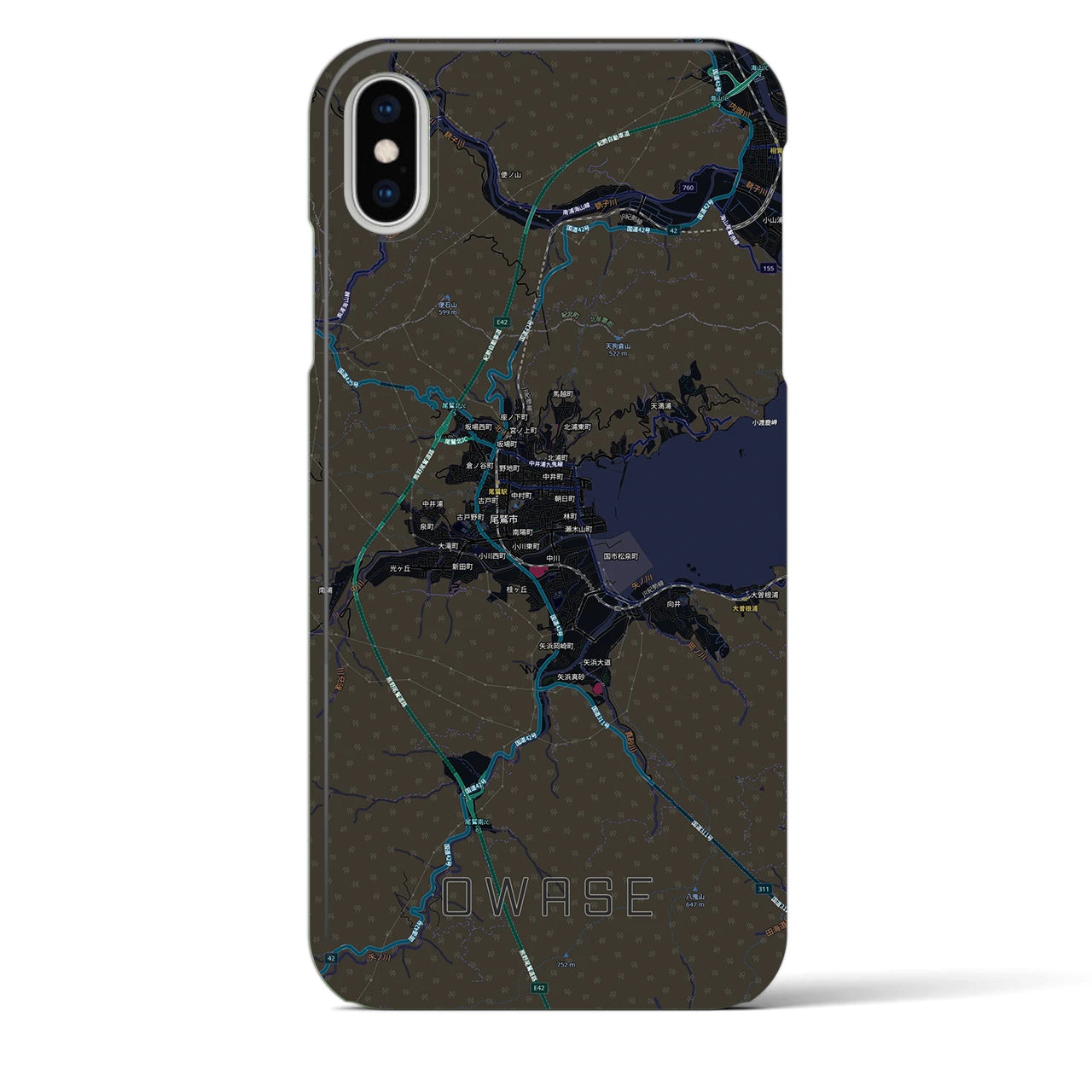【尾鷲2(三重県)】地図柄iPhoneケース(バックカバータイプ)ブラック・iPhone XS Max 用