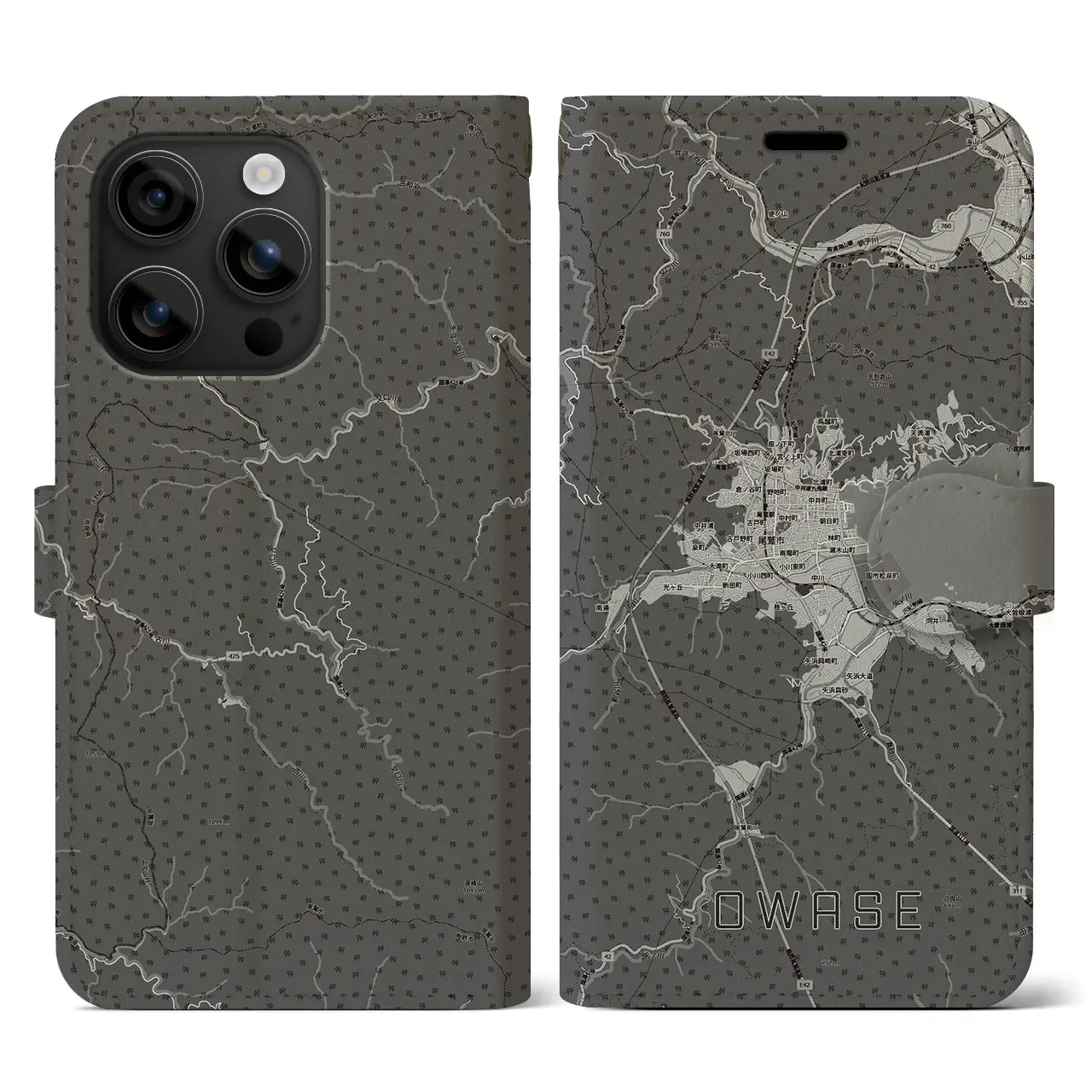 【尾鷲2(三重県)】地図柄iPhoneケース(手帳タイプ)モノトーン・iPhone 16 用