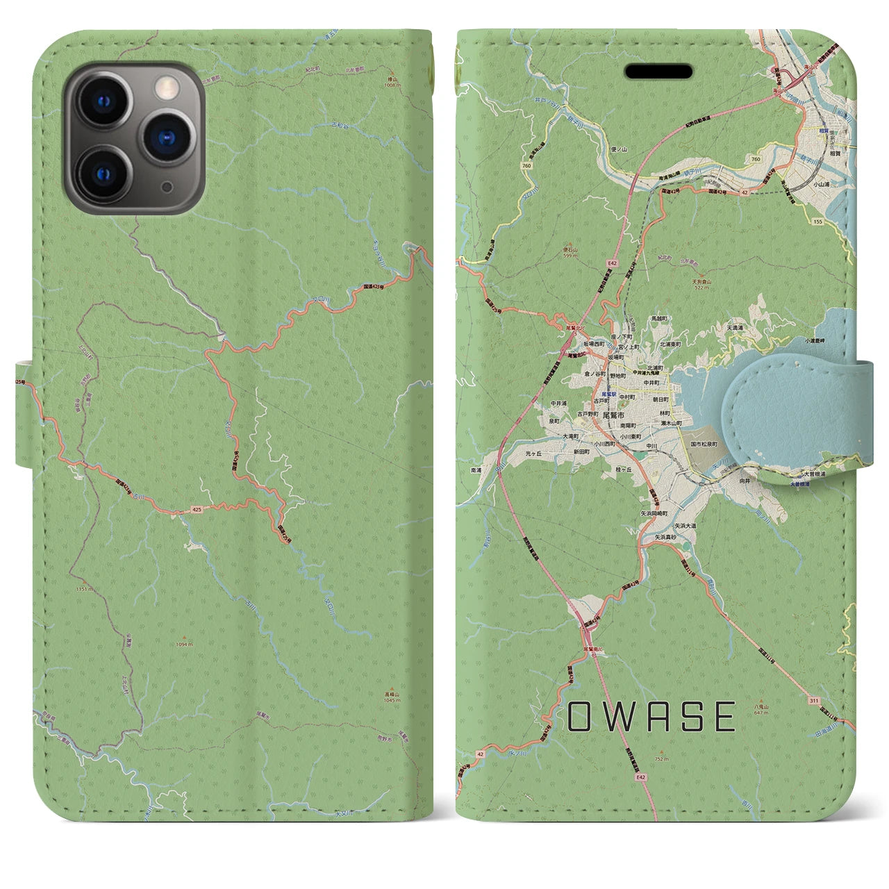 【尾鷲2(三重県)】地図柄iPhoneケース(手帳タイプ)ナチュラル・iPhone 11 Pro Max 用