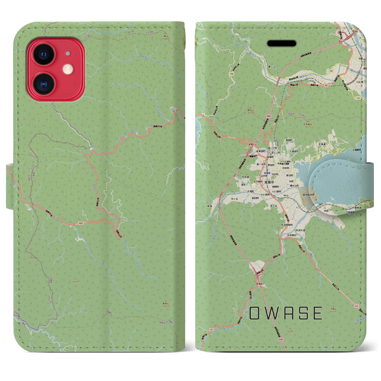 【尾鷲2(三重県)】地図柄iPhoneケース(手帳タイプ)ナチュラル・iPhone 11 用