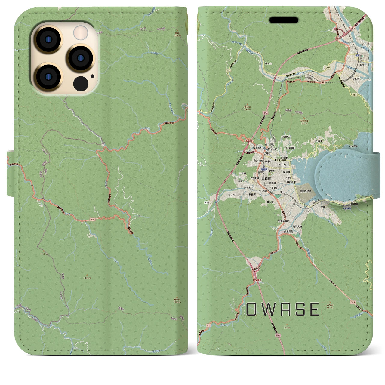 【尾鷲2(三重県)】地図柄iPhoneケース(手帳タイプ)ナチュラル・iPhone 12 Pro Max 用