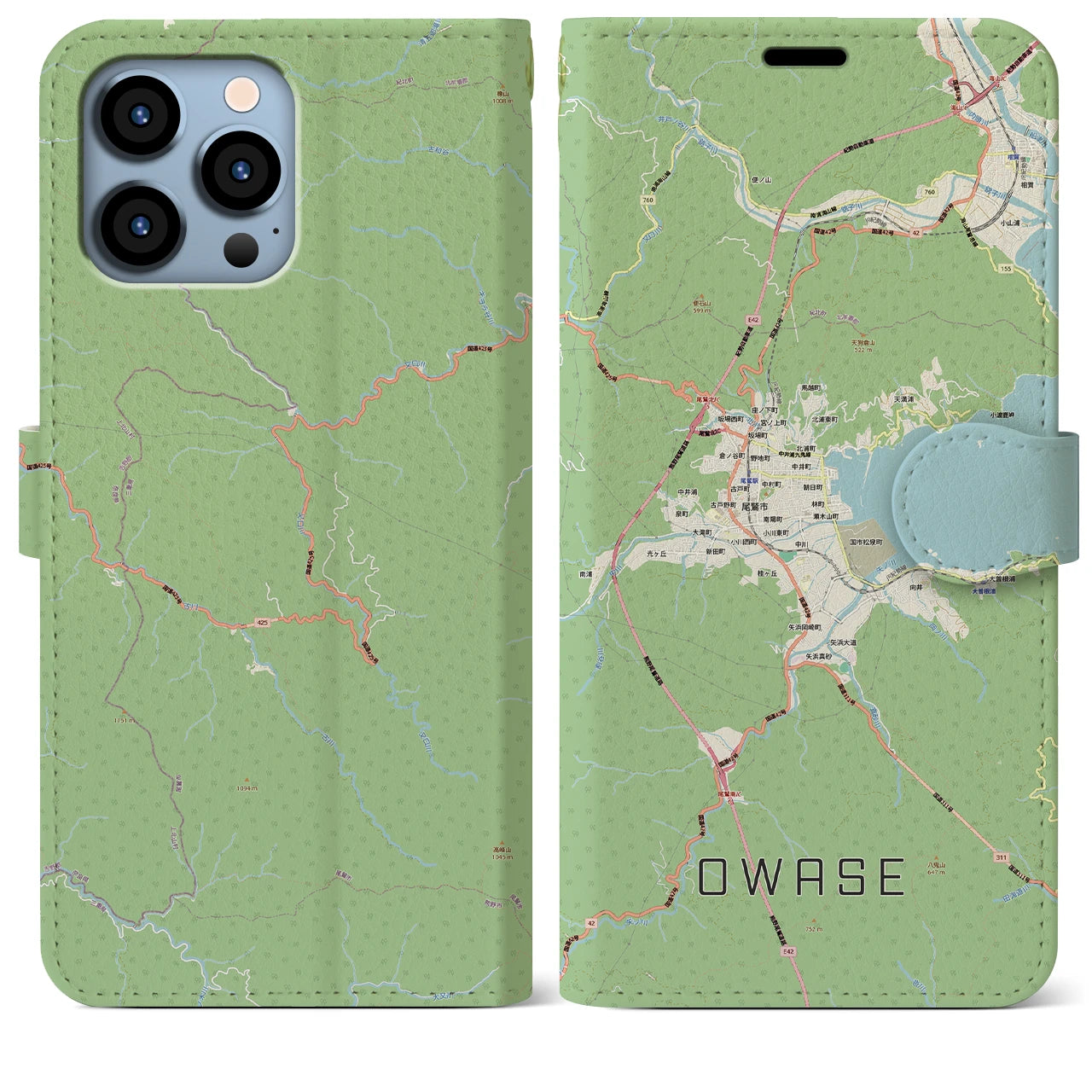 【尾鷲2(三重県)】地図柄iPhoneケース(手帳タイプ)ナチュラル・iPhone 13 Pro Max 用