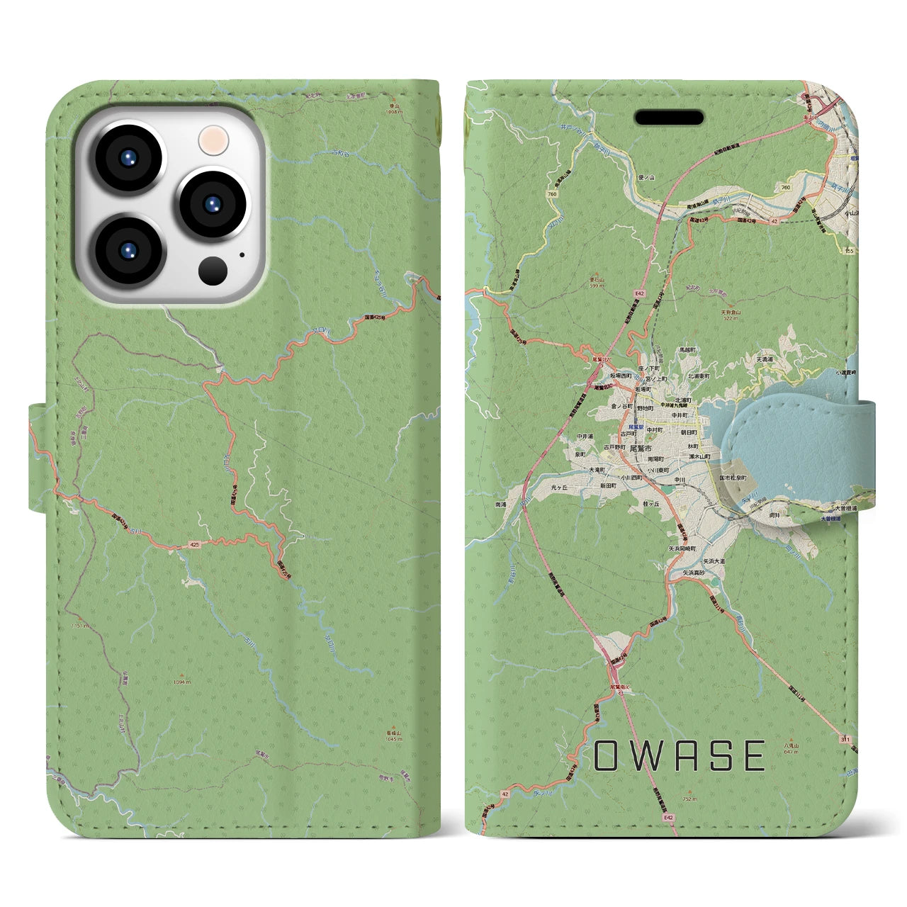 【尾鷲2(三重県)】地図柄iPhoneケース(手帳タイプ)ナチュラル・iPhone 13 Pro 用