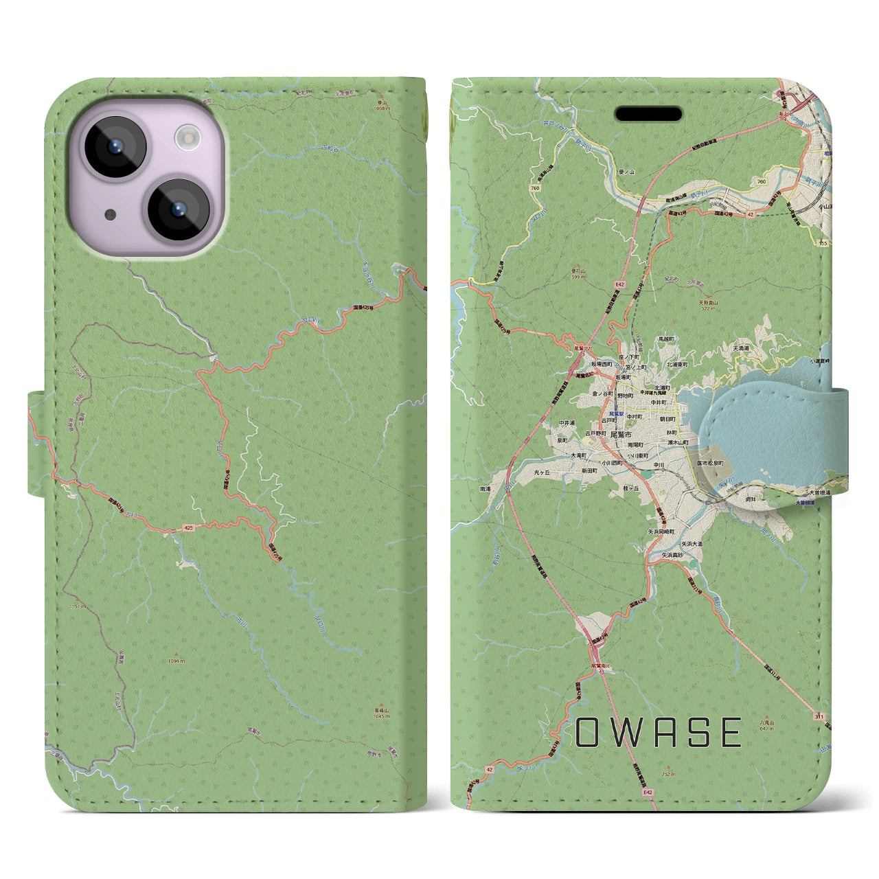 【尾鷲2(三重県)】地図柄iPhoneケース(手帳タイプ)ナチュラル・iPhone 14 用