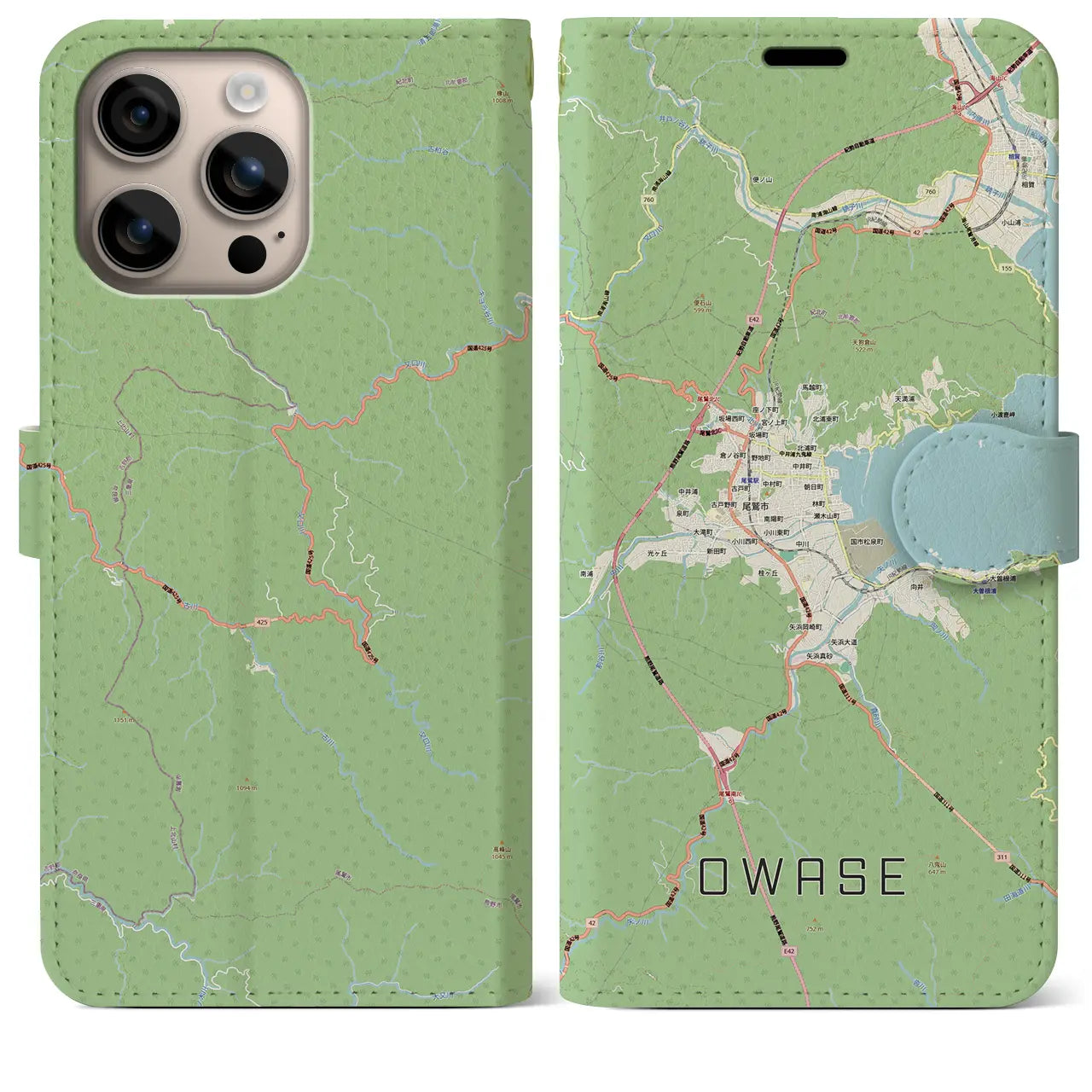 【尾鷲2(三重県)】地図柄iPhoneケース(手帳タイプ)ナチュラル・iPhone 16 Plus 用