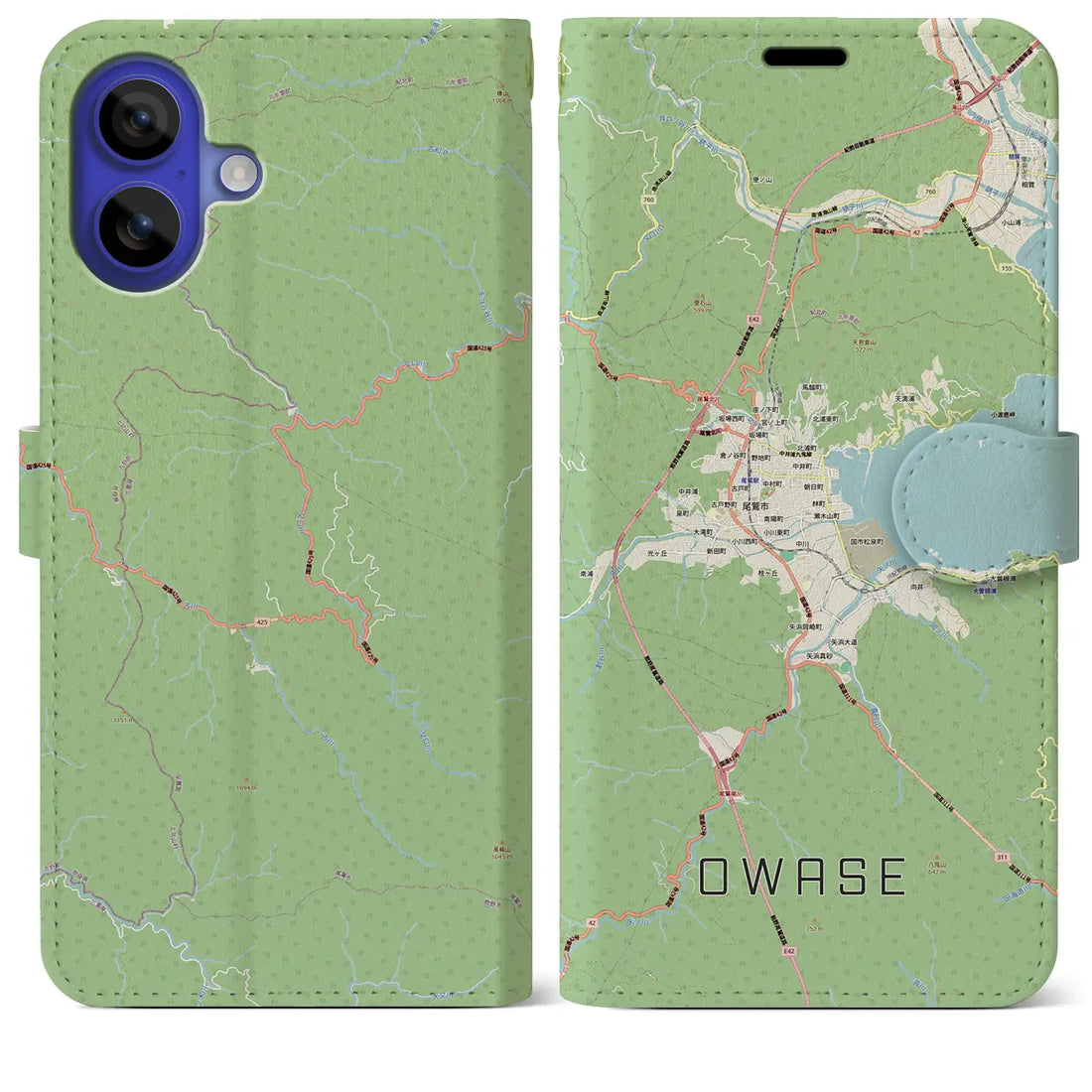 【尾鷲2(三重県)】地図柄iPhoneケース(手帳タイプ)ナチュラル・iPhone 16 Pro Max 用