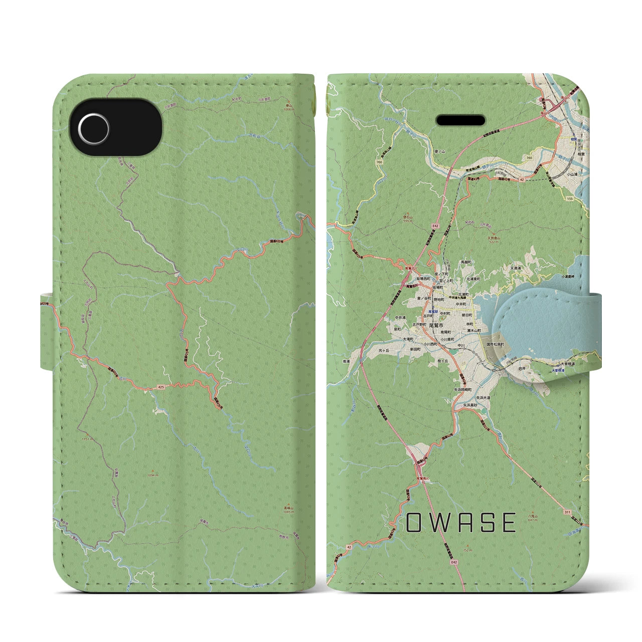 【尾鷲2(三重県)】地図柄iPhoneケース(手帳タイプ)ナチュラル・iPhone SE(第3 / 第2世代) / 8 / 7 / 6s / 6 用