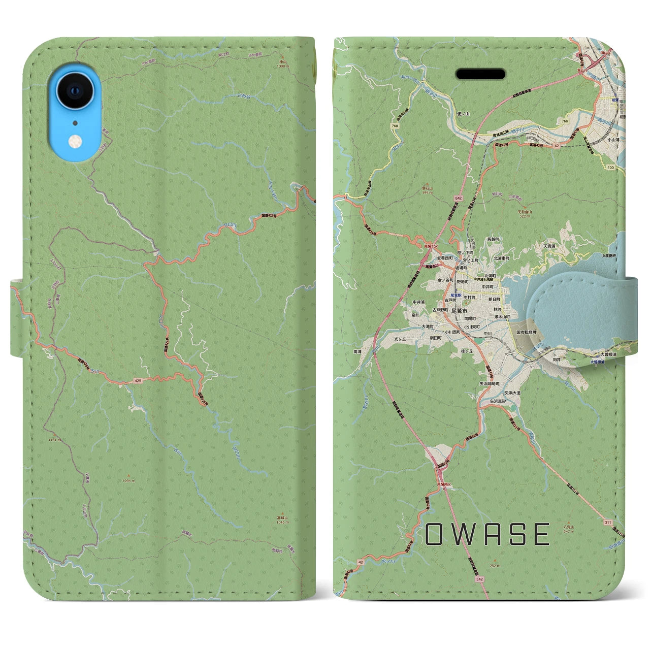 【尾鷲2(三重県)】地図柄iPhoneケース(手帳タイプ)ナチュラル・iPhone XR 用