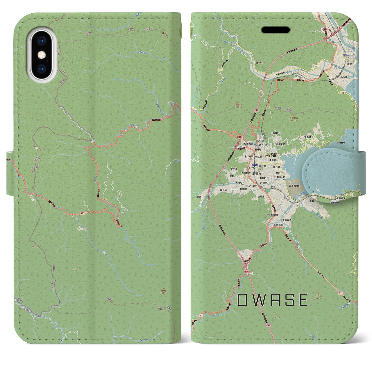 【尾鷲2(三重県)】地図柄iPhoneケース(手帳タイプ)ナチュラル・iPhone XS Max 用
