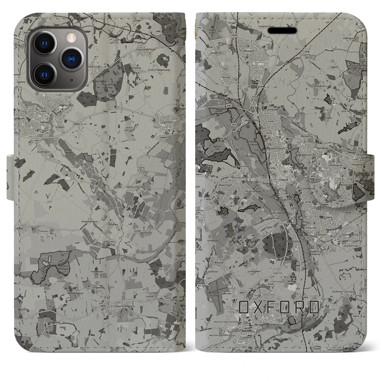 【オックスフォード(イギリス)】地図柄iPhoneケース(手帳タイプ)モノトーン・iPhone 11 Pro Max 用