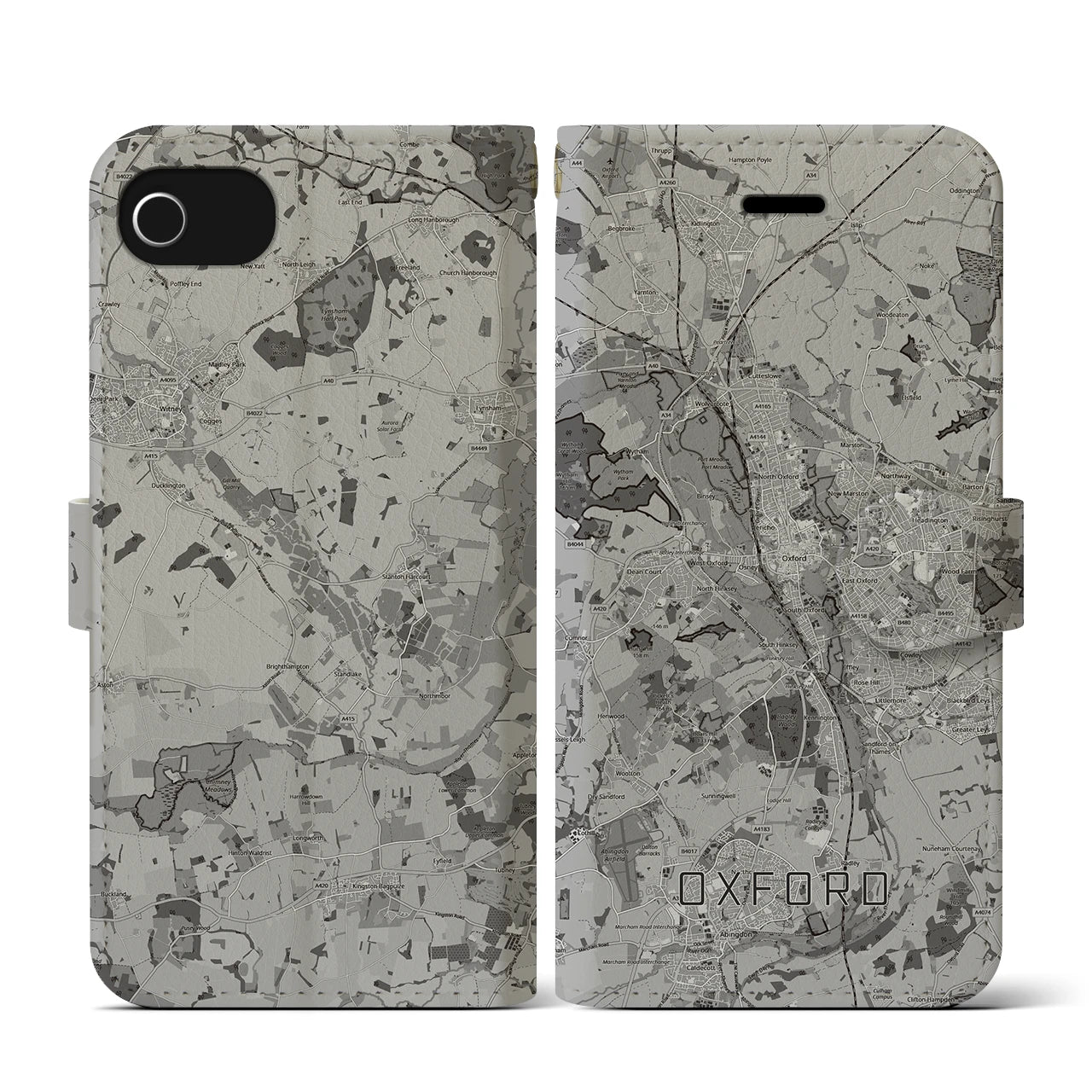 【オックスフォード(イギリス)】地図柄iPhoneケース(手帳タイプ)モノトーン・iPhone SE(第3 / 第2世代) / 8 / 7 / 6s / 6 用