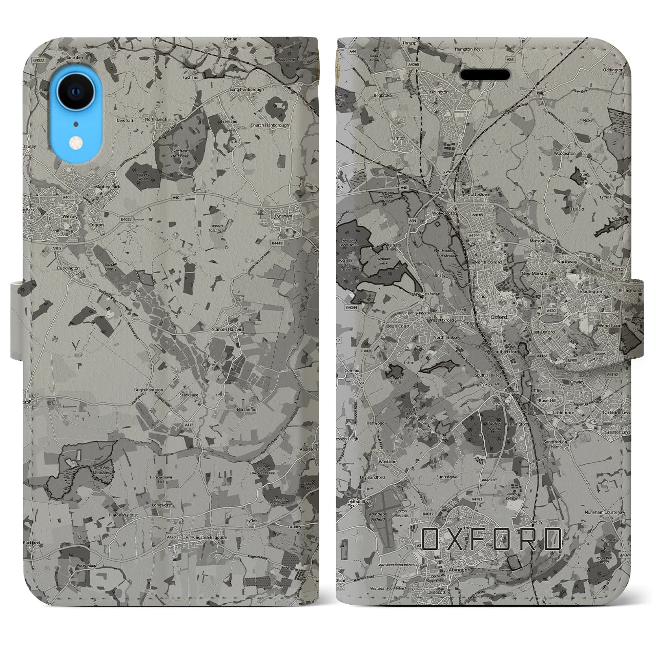 【オックスフォード(イギリス)】地図柄iPhoneケース(手帳タイプ)モノトーン・iPhone XR 用