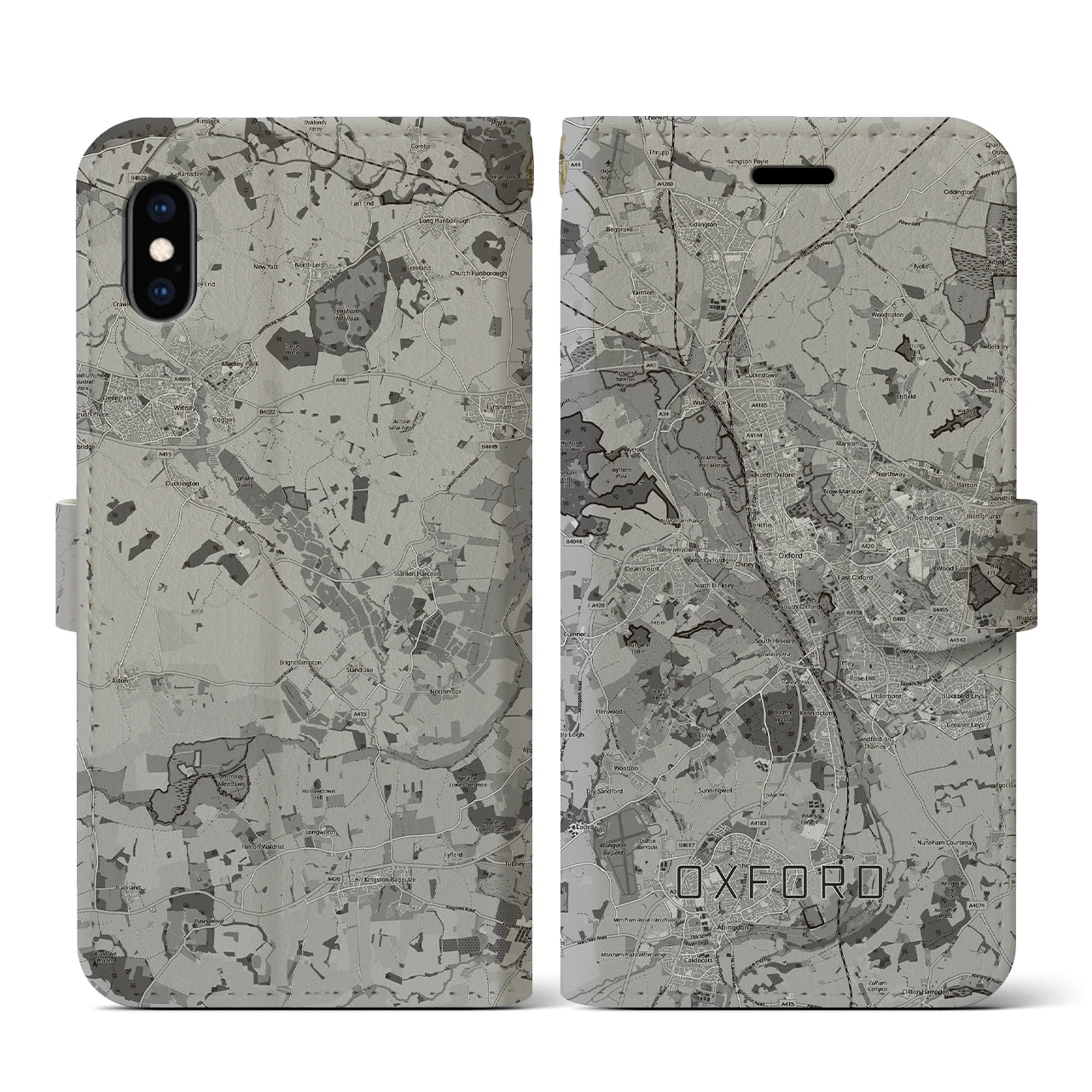 【オックスフォード(イギリス)】地図柄iPhoneケース(手帳タイプ)モノトーン・iPhone XS / X 用