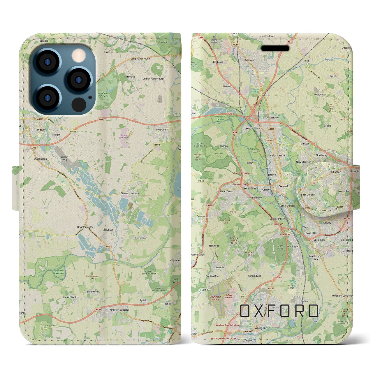 【オックスフォード(イギリス)】地図柄iPhoneケース(手帳タイプ)ナチュラル・iPhone 12 / 12 Pro 用