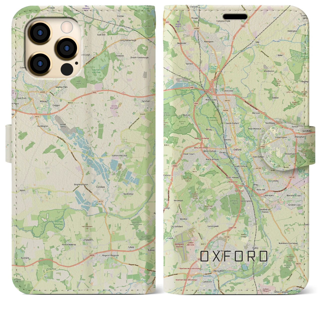 【オックスフォード(イギリス)】地図柄iPhoneケース(手帳タイプ)ナチュラル・iPhone 12 Pro Max 用