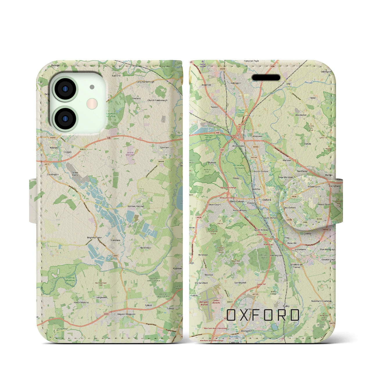 【オックスフォード(イギリス)】地図柄iPhoneケース(手帳タイプ)ナチュラル・iPhone 12 mini 用