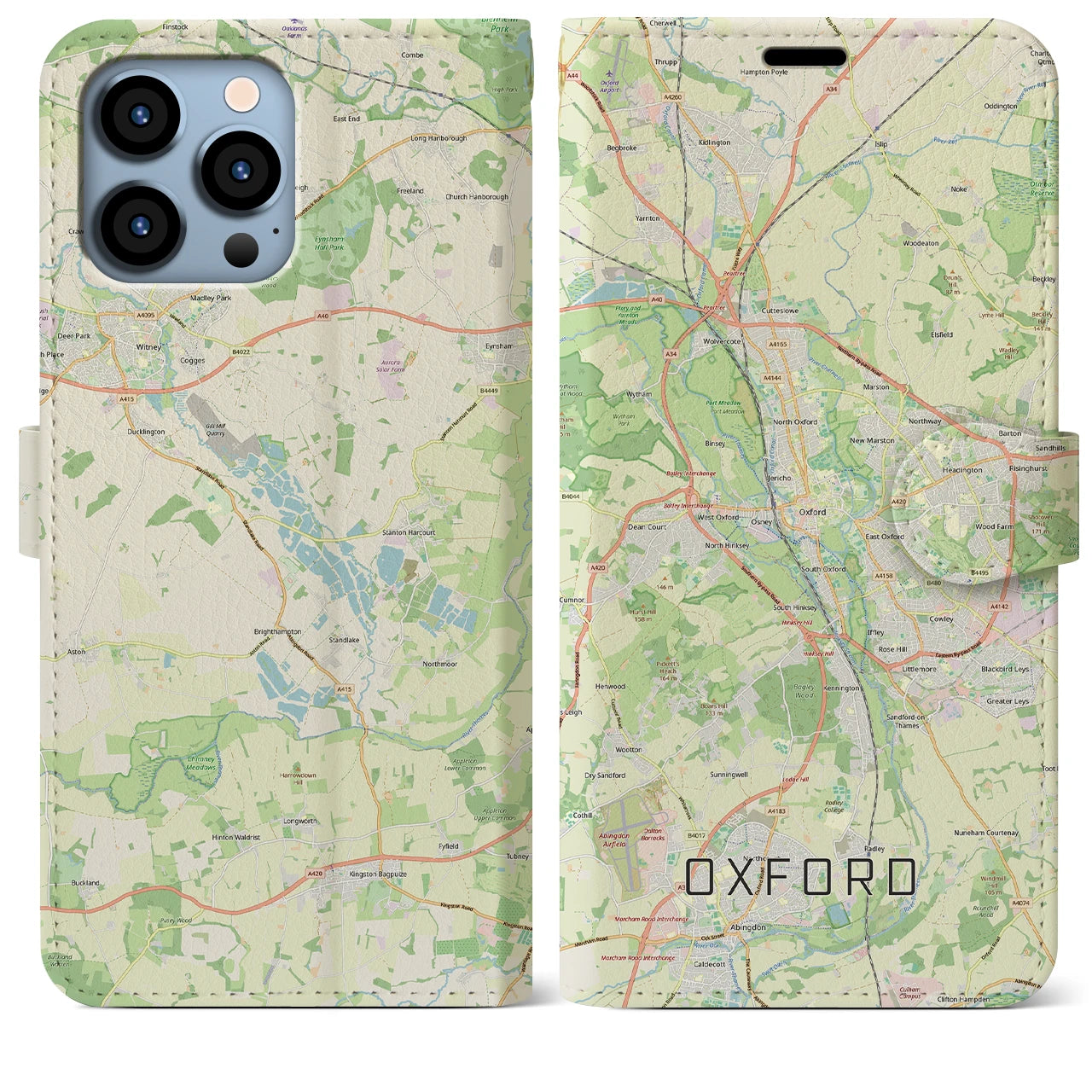 【オックスフォード(イギリス)】地図柄iPhoneケース(手帳タイプ)ナチュラル・iPhone 13 Pro Max 用
